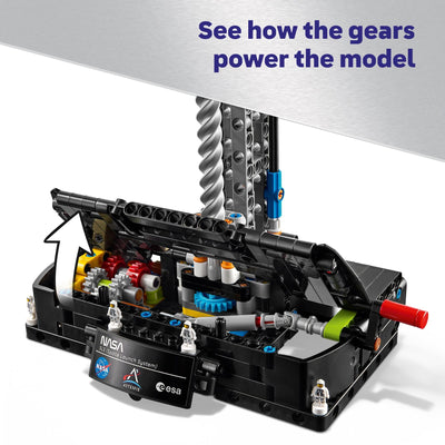 Hand crank engaged on LEGO Technic NASA Artemis, LEGO enables interactive learning