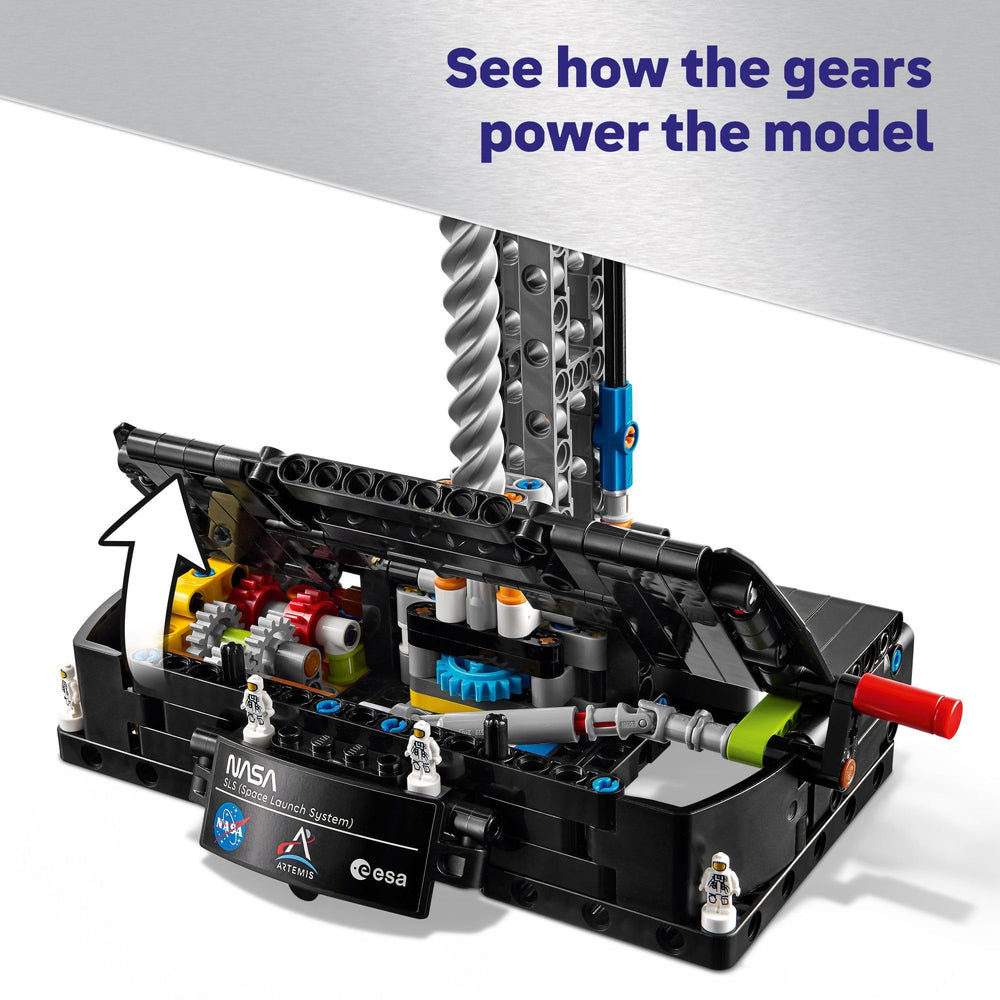 Hand crank engaged on LEGO Technic NASA Artemis, LEGO enables interactive learning