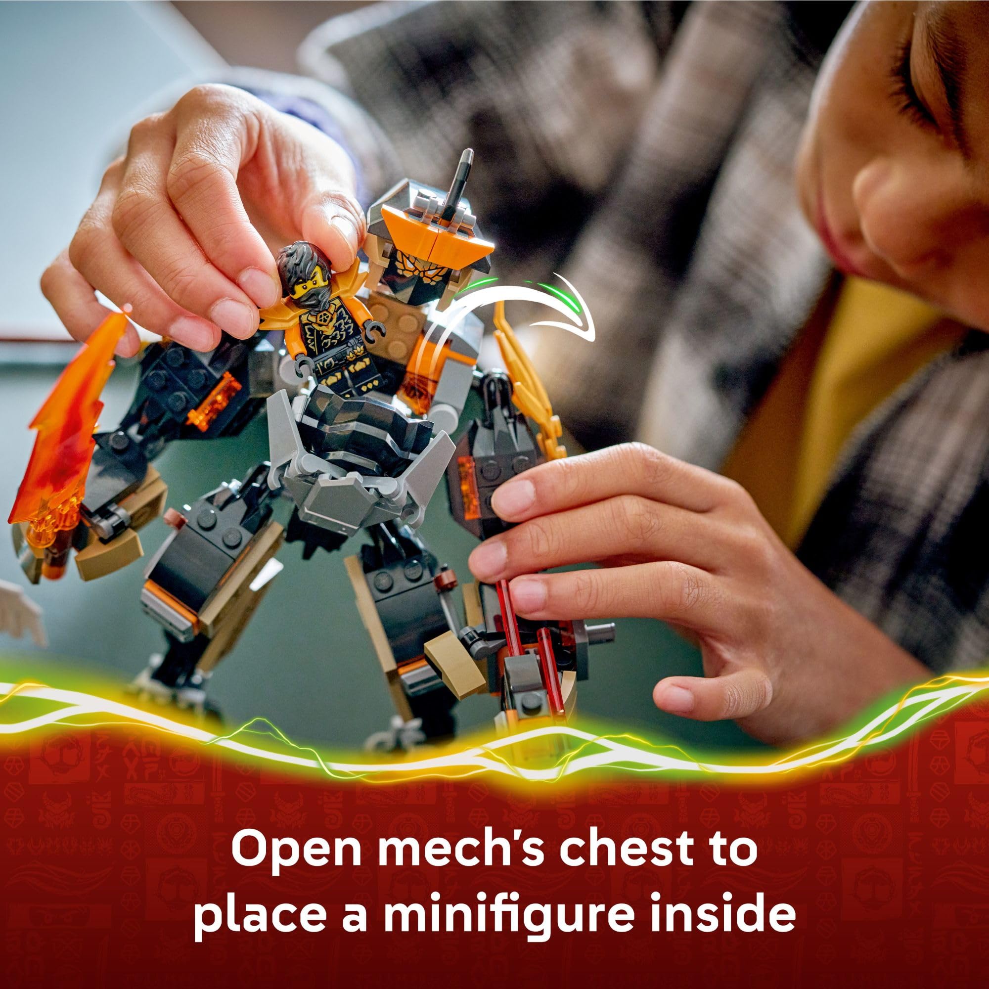 LEGO NINJAGO cockpit abierto con Cole dentro para juego imaginativo