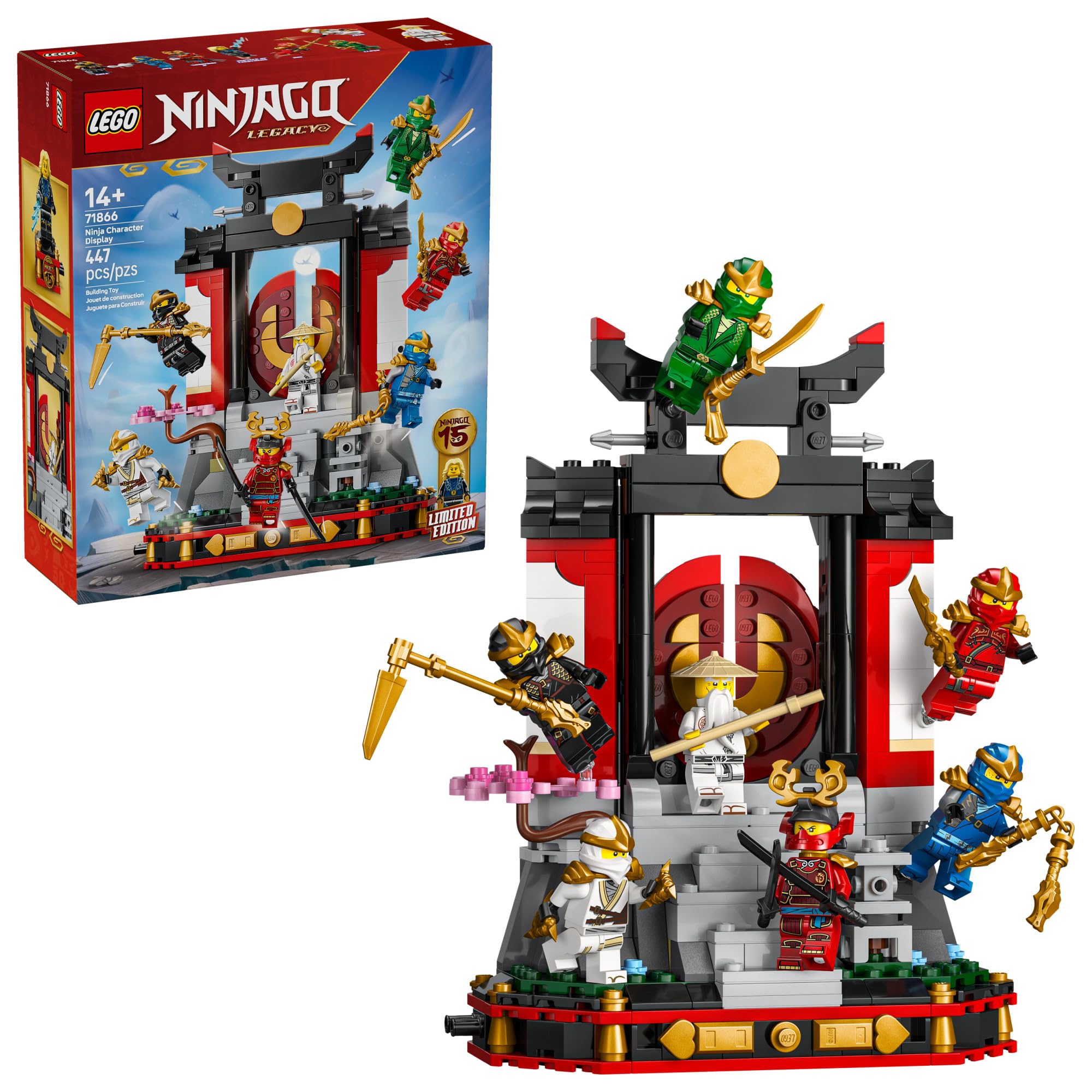 LEGO NINJAGO monasterio frontal mostrando disposición de exhibición y atractivo decorativo