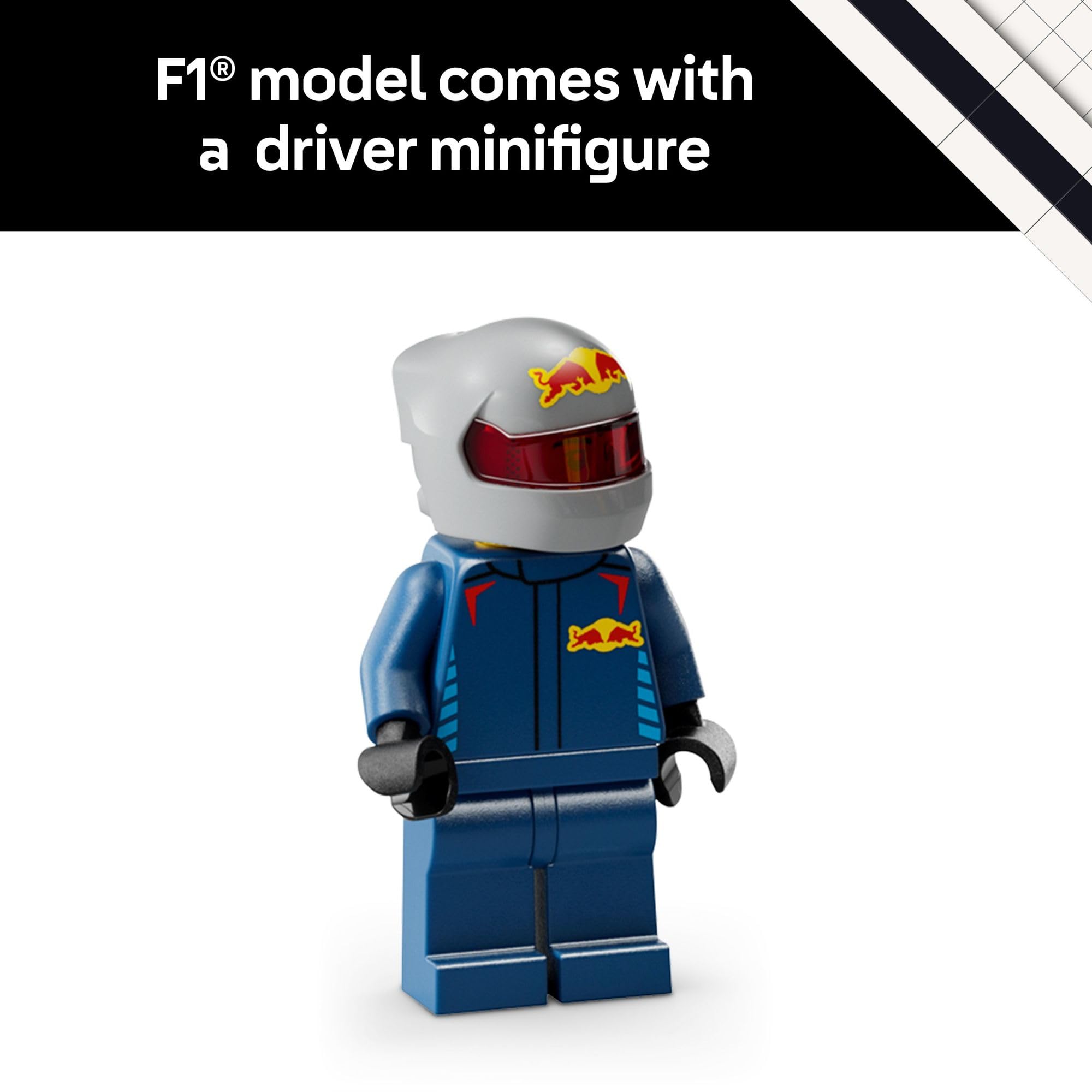 LEGO Red Bull RB20 vista lateral que muestra proporciones y longitud exacta