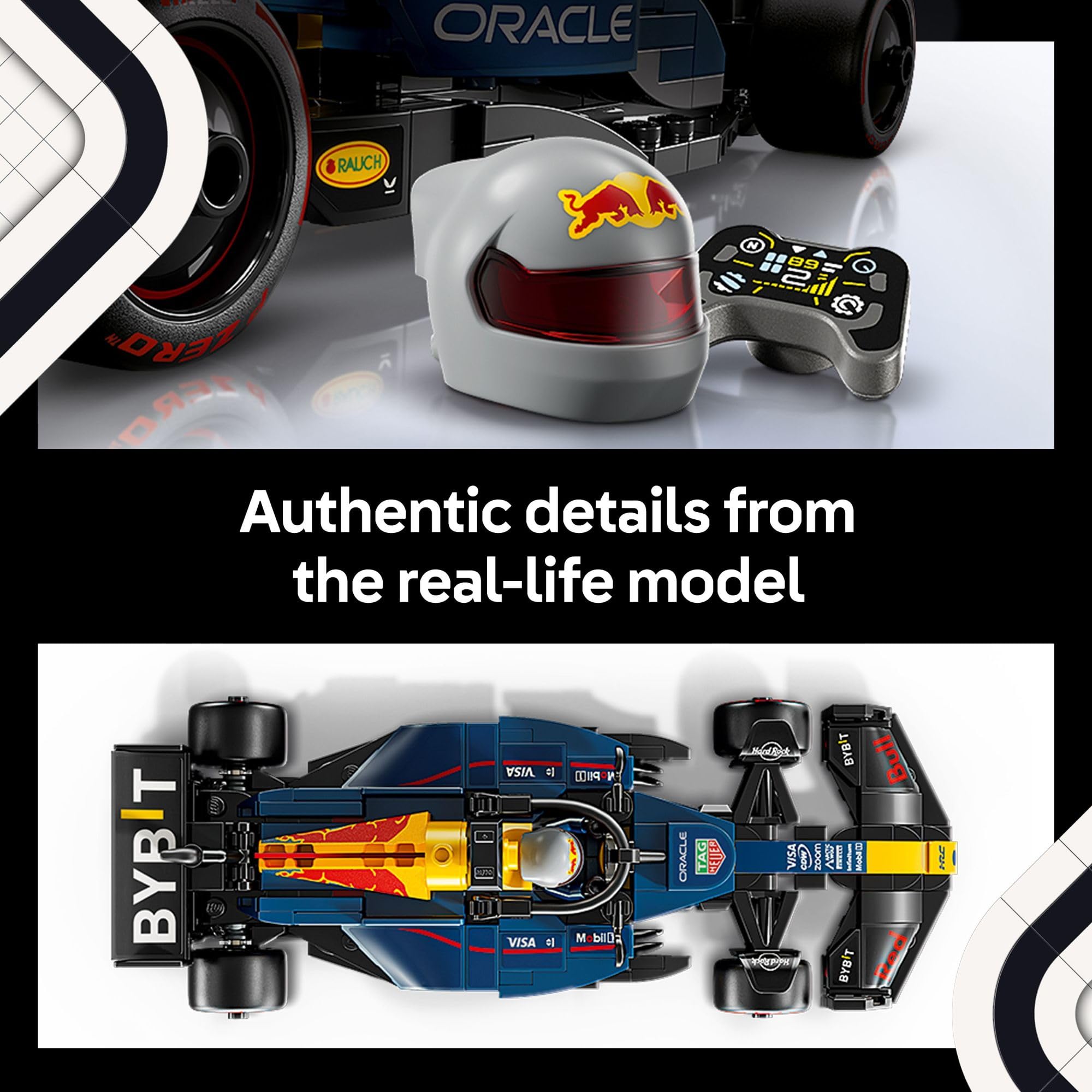 LEGO Red Bull RB20 minifigura de piloto con casco alado para colocar en cockpit