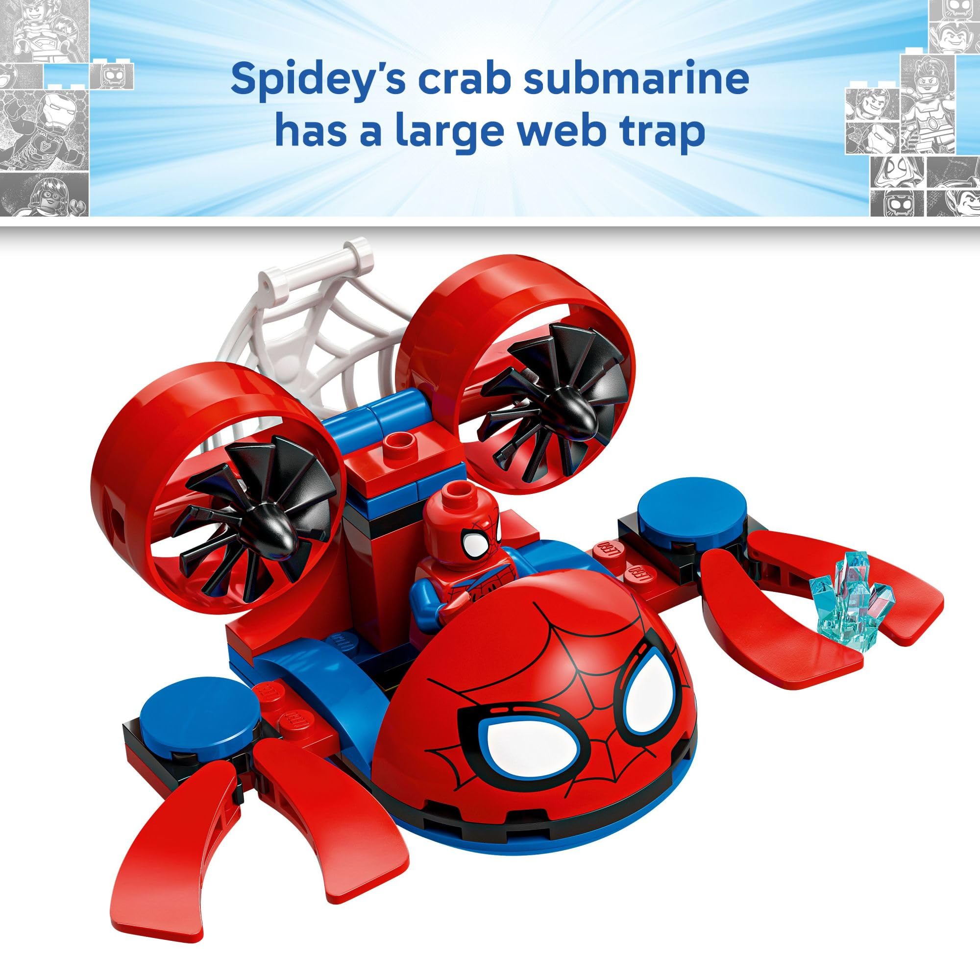 LEGO Spidey ballena submarino con shooters y cofre del tesoro visible