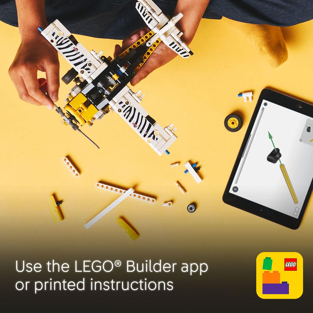 LEGO Technic modelo en escena de juego exterior simulando una misión de vuelo