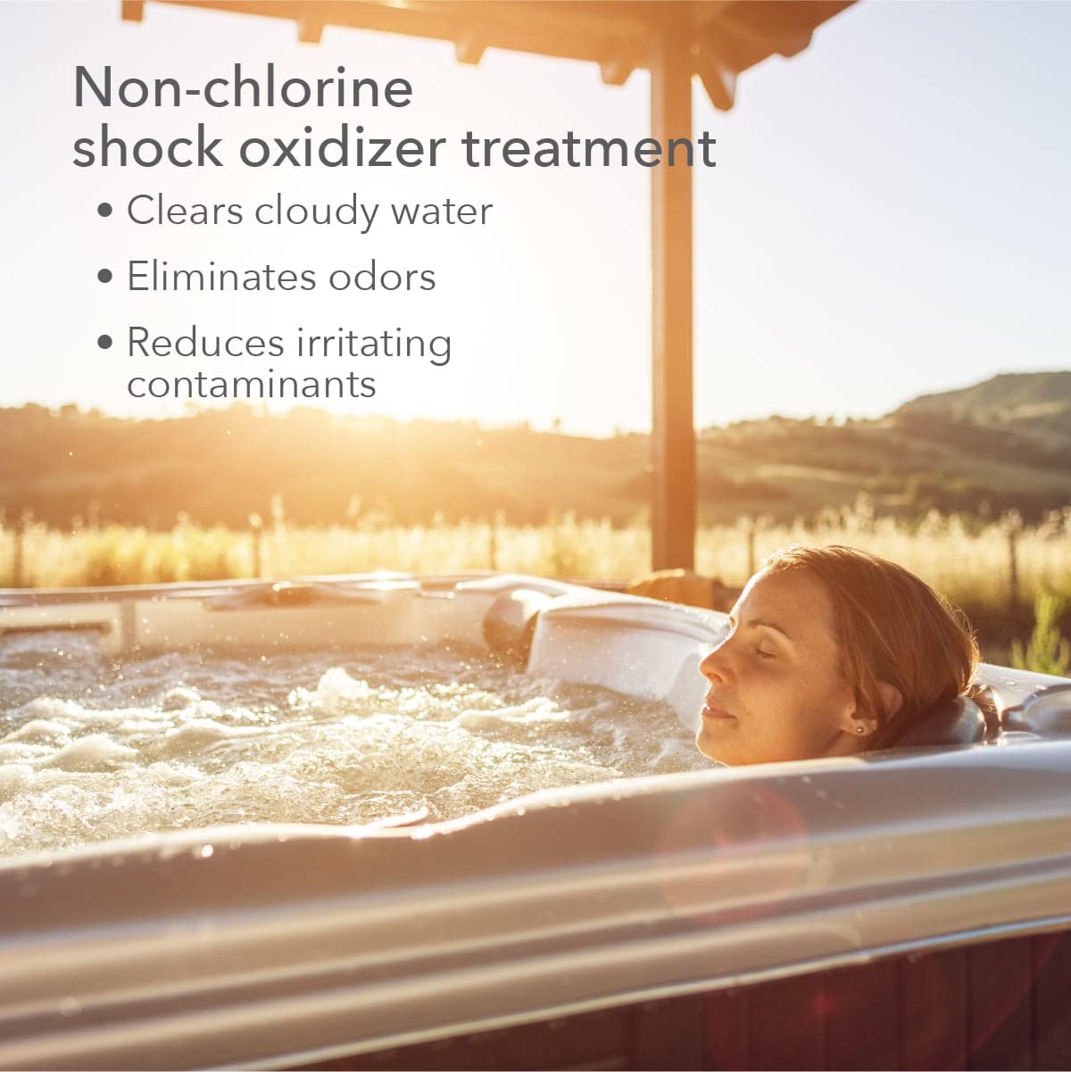 LEISURE TIME RENU2 dissolving in spa water illustrating clear water restoration benefit