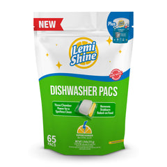 Lemi Shine frente del envase mostrando 65 pacs y etiqueta eco amigable