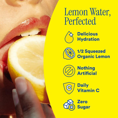 Lemon Perfect bottle beside a water bottle for size comparison and portability