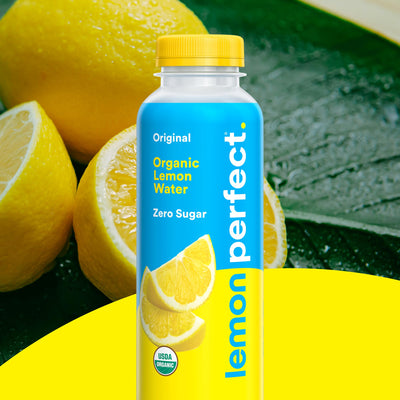 Lemon Perfect Original Lemon close-up highlighting organic lemon juice benefit