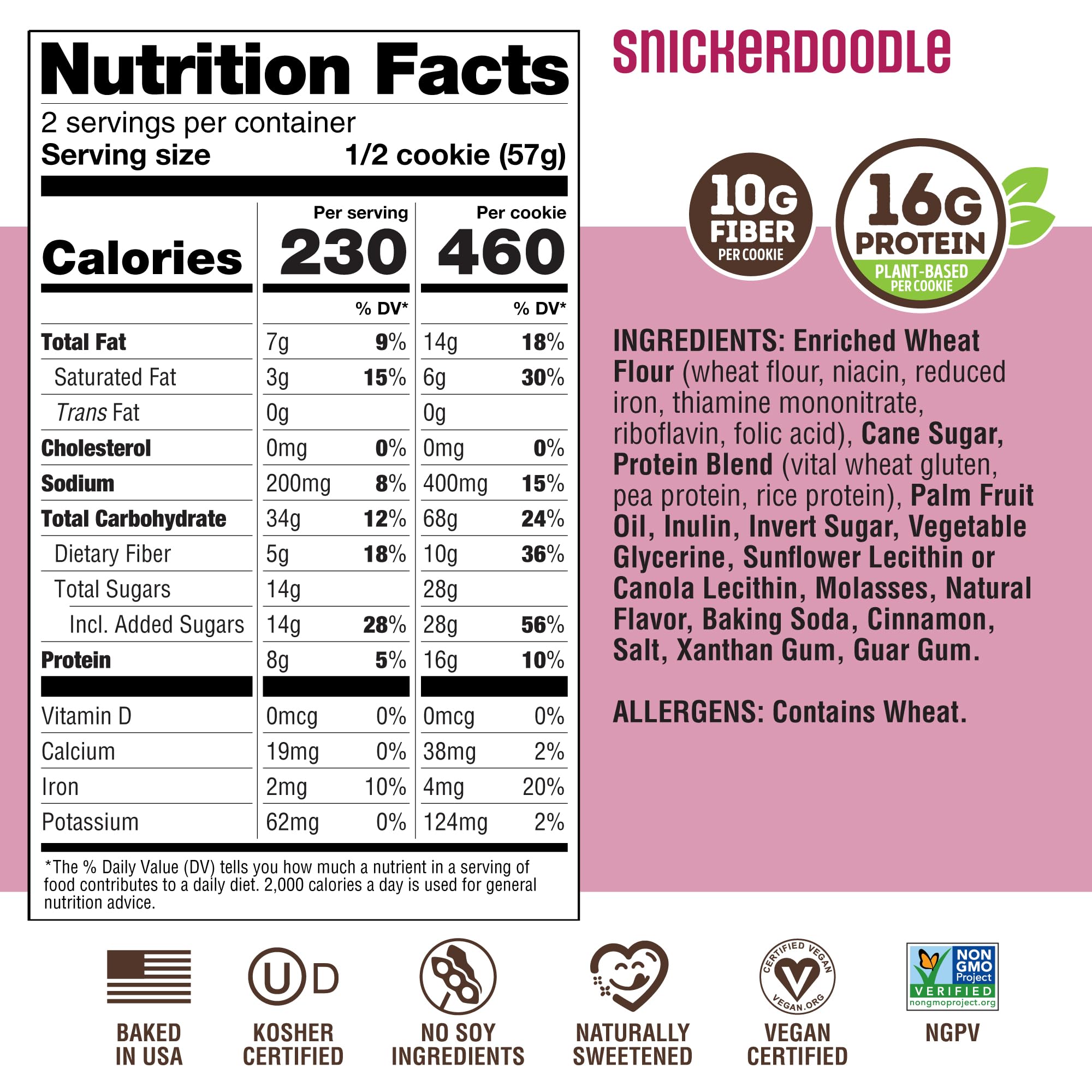 Lenny & Larry's etiqueta nutricional mostrando proteína y fibra por porción