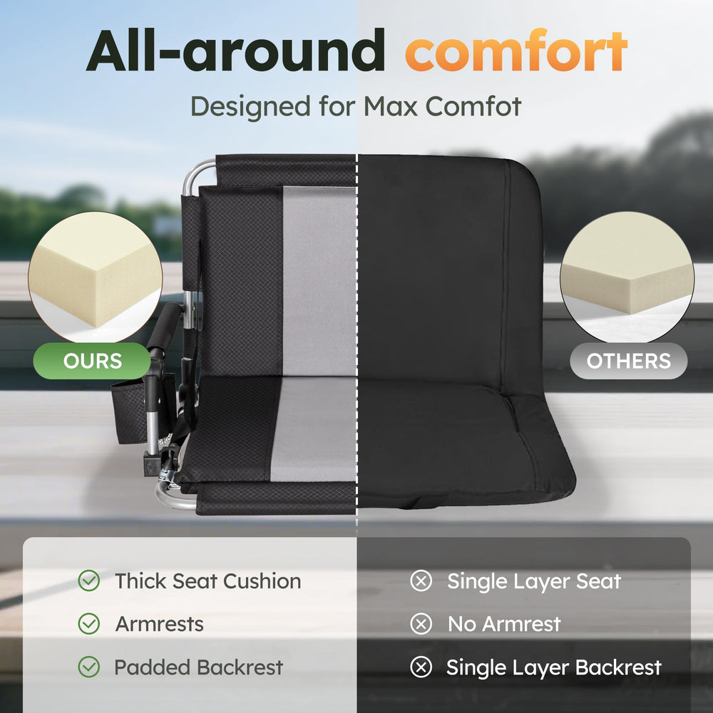 LET'S CAMP open stadium chair front view offering comfortable seating
