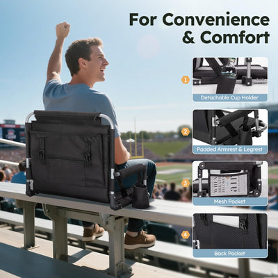 LET'S CAMP chair in use on bleachers improving comfort at games