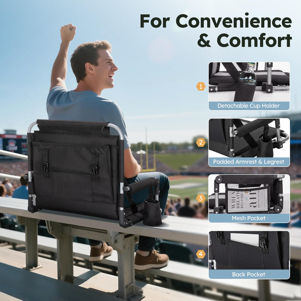 LET'S CAMP chair in use on bleachers improving comfort at games