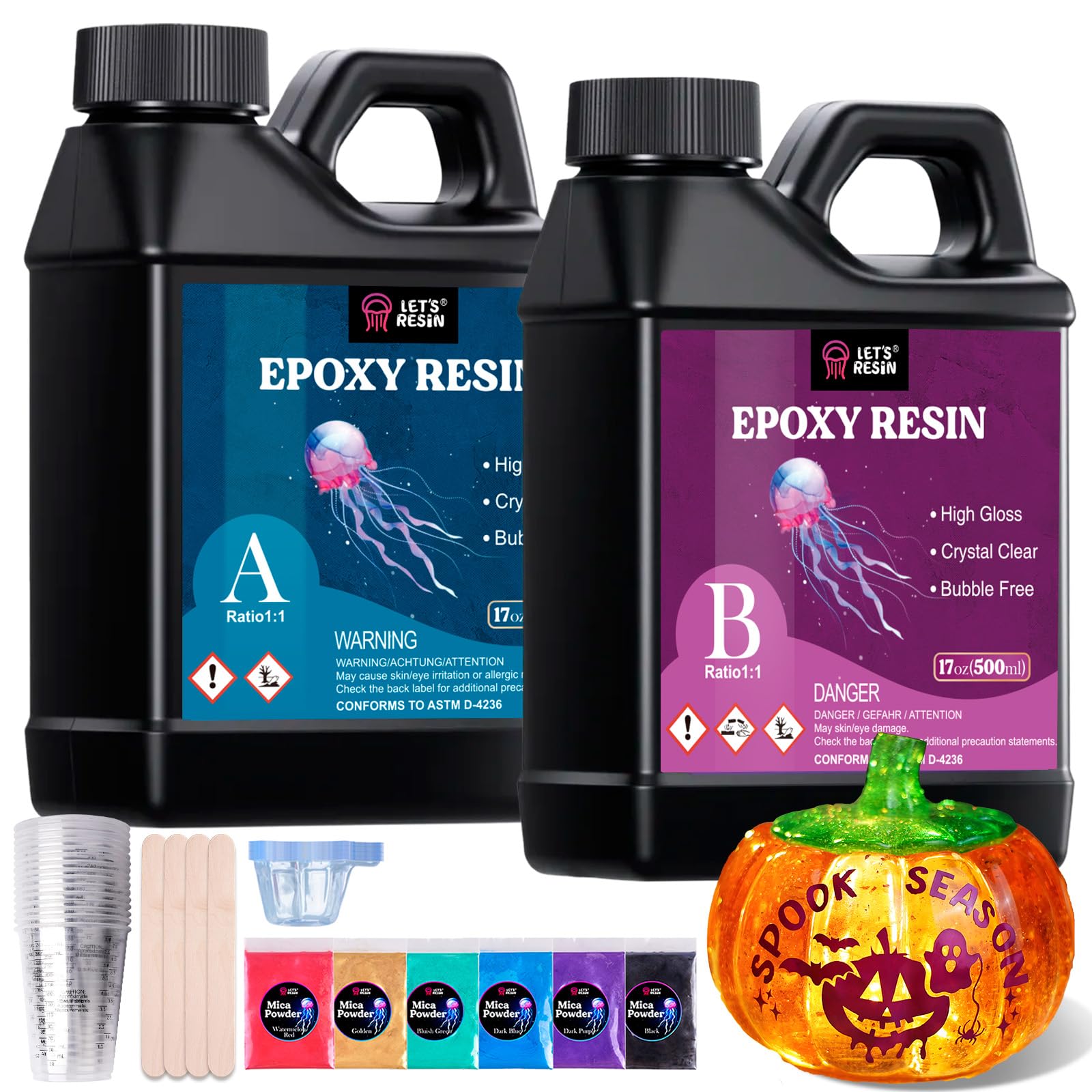 LET'S RESIN empaque frontal con contenido visible y control de calidad