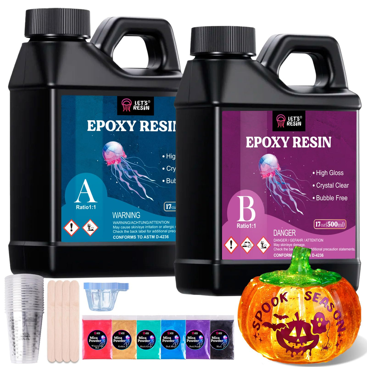 LET'S RESIN empaque frontal con contenido visible y control de calidad