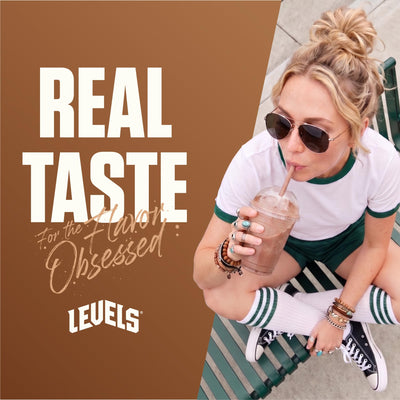 Vaso con batido de Levels Whey listo para beber, ideal para recuperación
