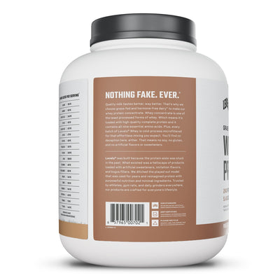 Ambiente de gimnasio con Levels Whey en primer plano y persona entrenando