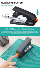 Leven stapler close-up of lever detail for effortless one-finger use