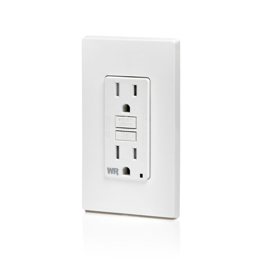 Leviton blank-face GFCI installed on exterior wall near pool equipment for neat protection