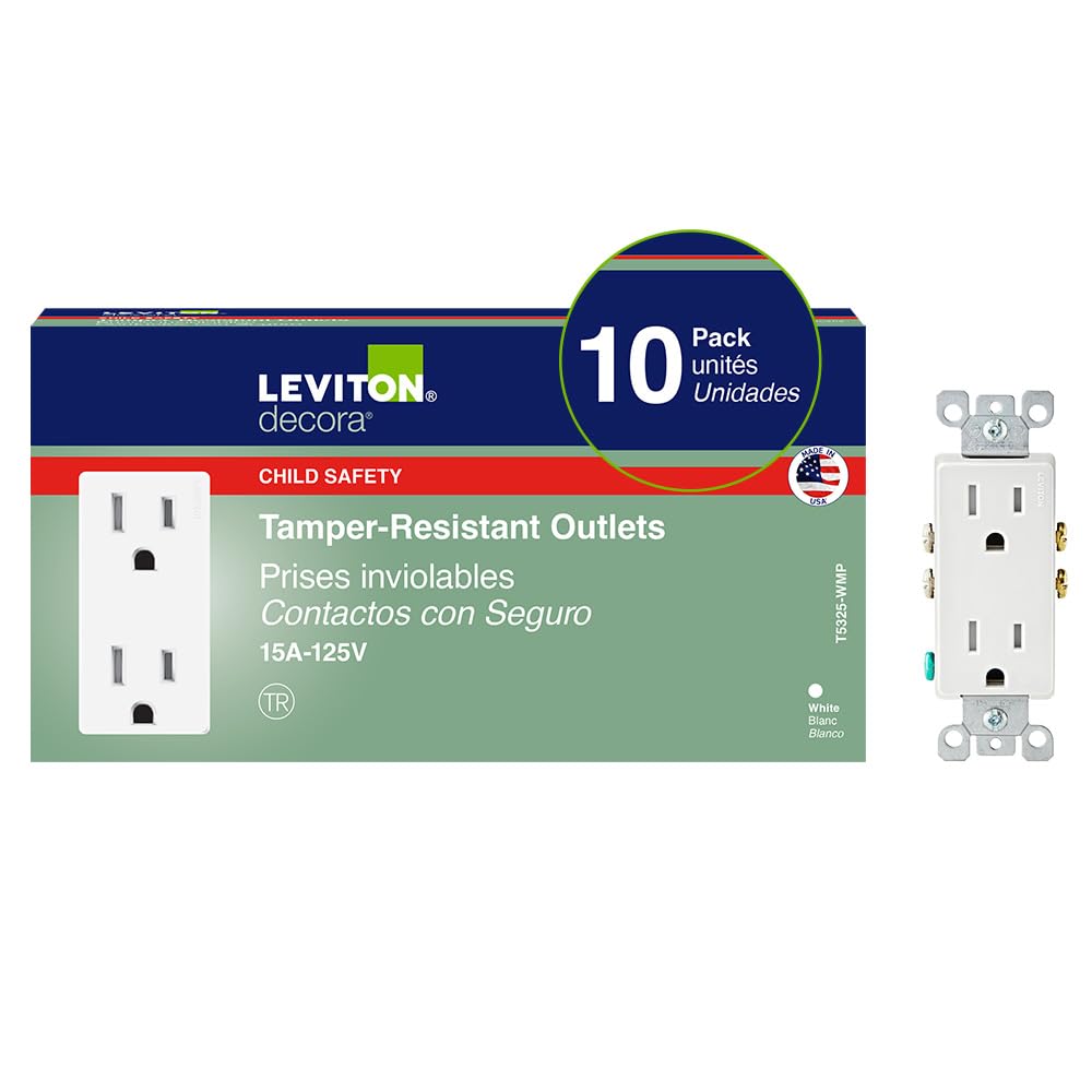 Leviton Decora vista frontal pack de 10 blanca, seguridad doméstica mejorada