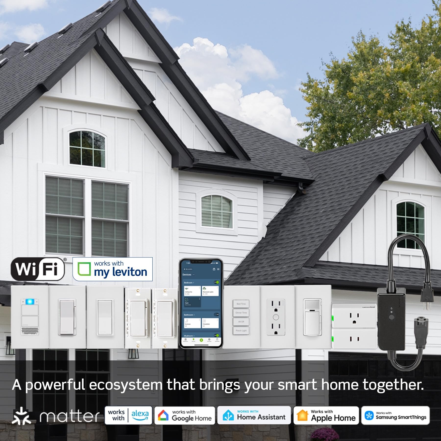 Leviton Decora Smart etiqueta de especificaciones, soporte hasta 300 W/300 VA