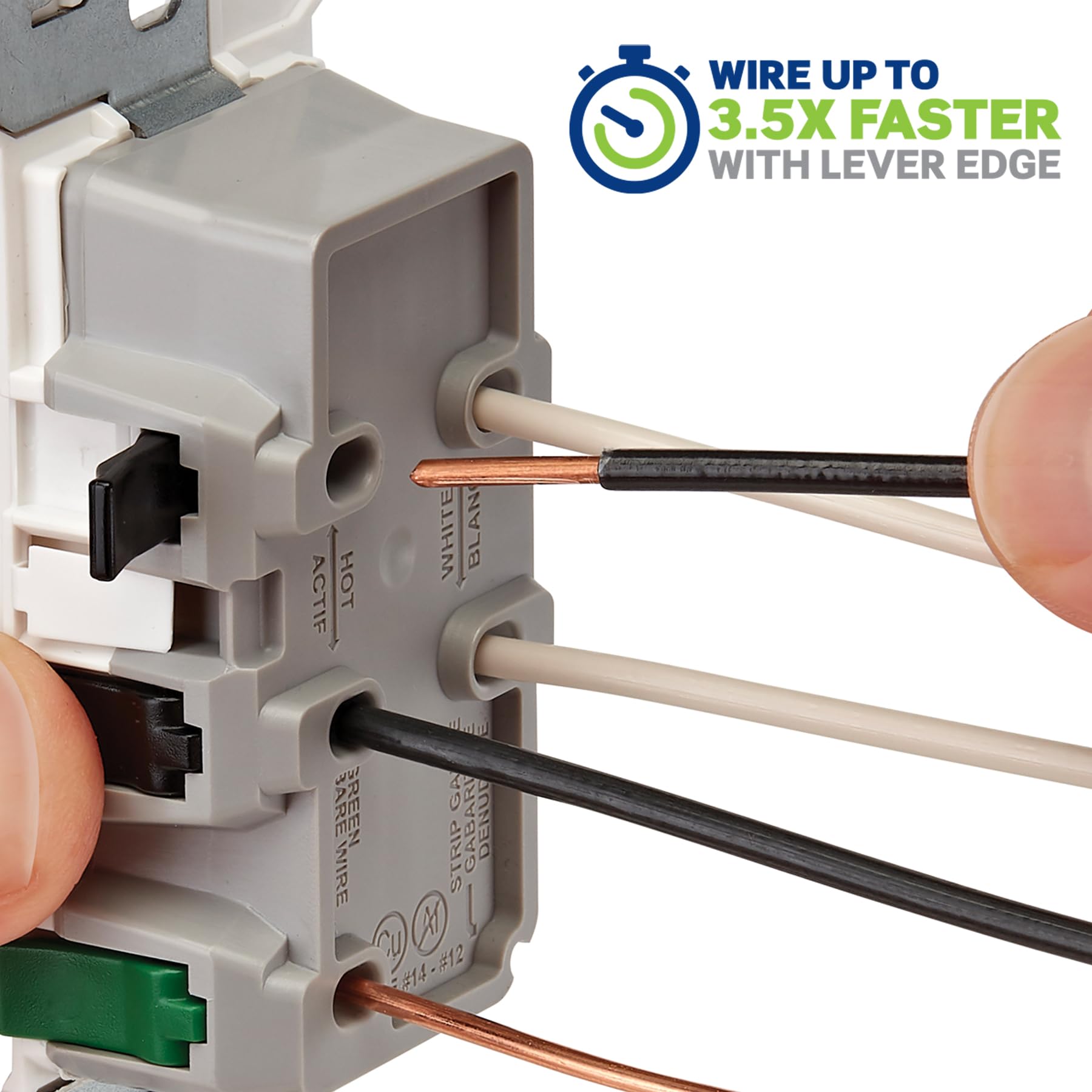 Leviton detalle de palancas codificadas mostrando rapidez y seguridad