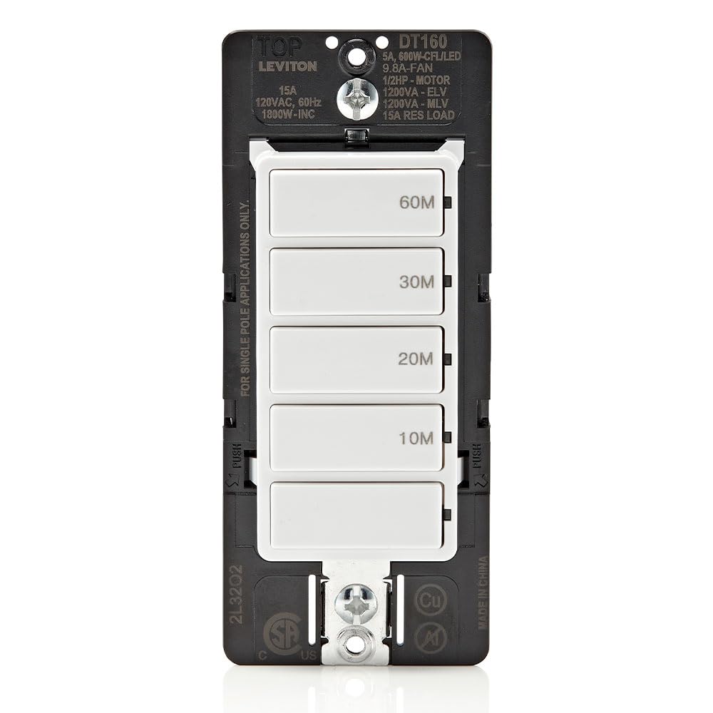Leviton front view Decora white switch showing clean finish and seamless integration