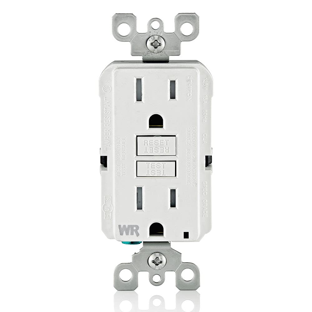 Leviton GFWT1-W front face in white showing clean blank appearance and weather protection