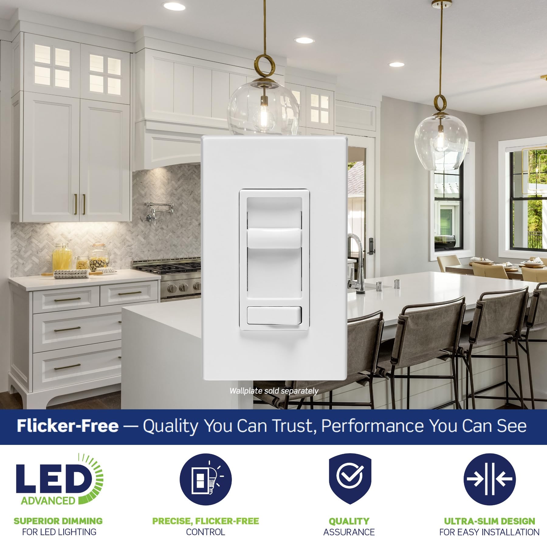 Leviton SureSlide vista trasera con terminales para instalación segura