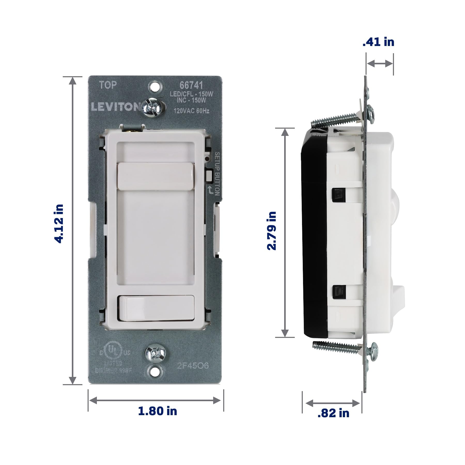 Leviton SureSlide comparación tamaño en mano para referencia