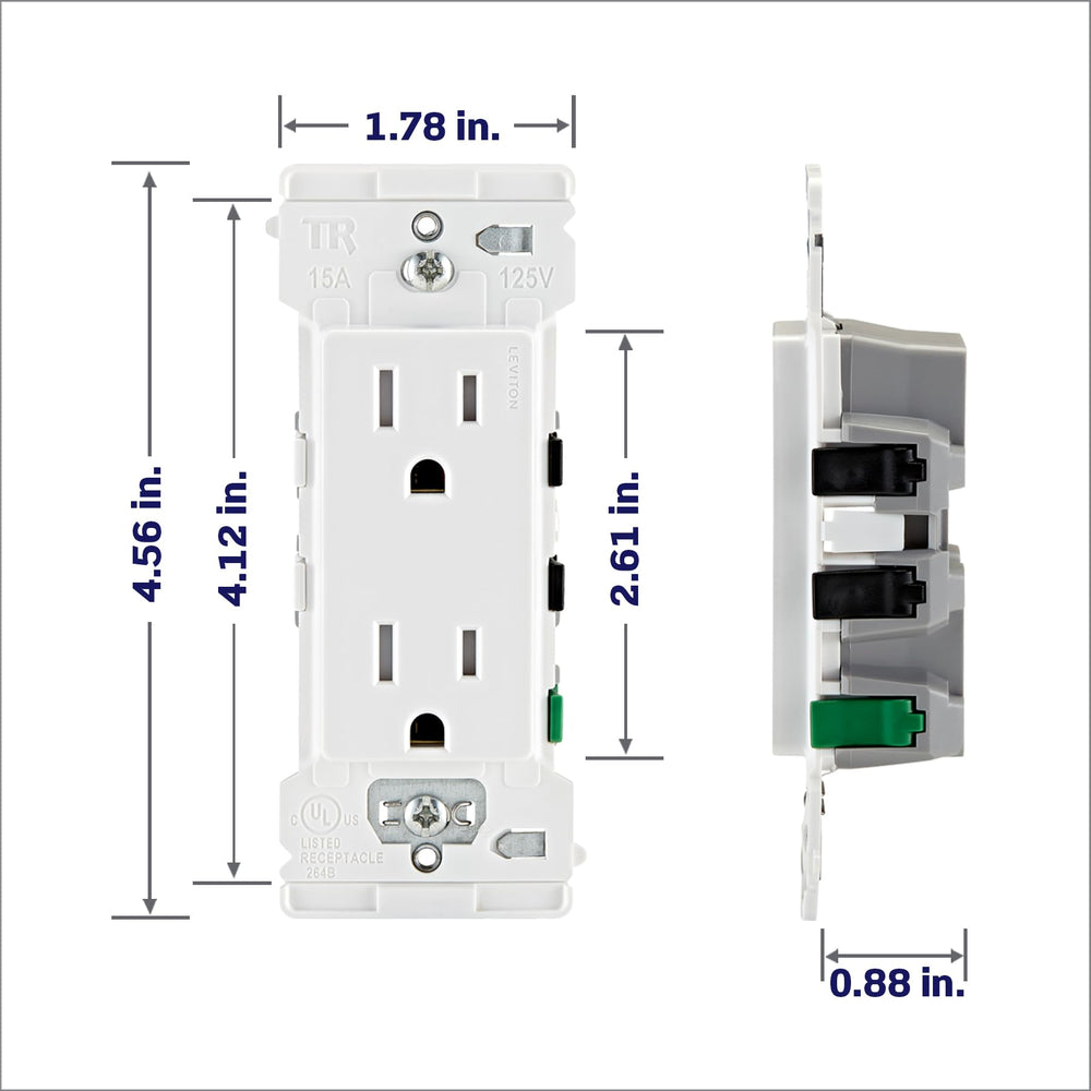 Leviton primer plano del acabado blanco que mejora estética y limpieza