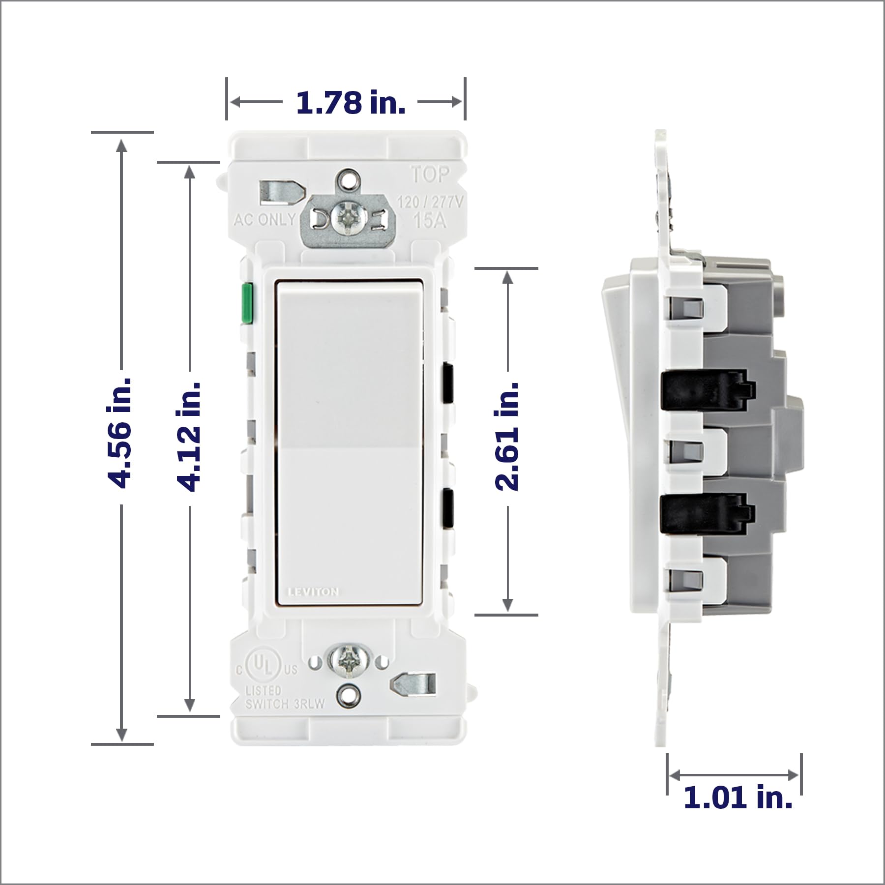 Leviton interruptor instalado en pared de sala para un aspecto limpio y profesional