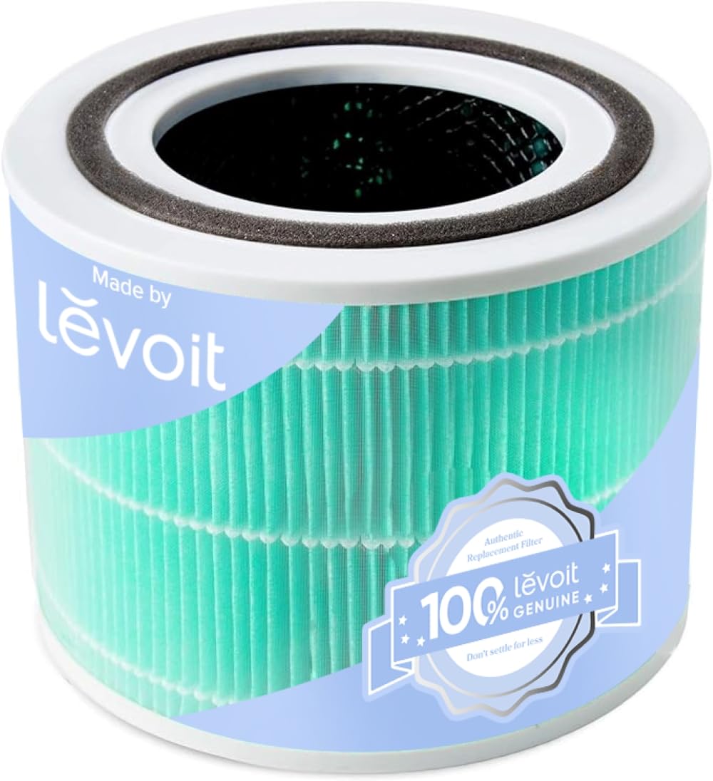 Levoit empaque frontal del filtro mostrando compatibilidad y beneficio de ajuste seguro