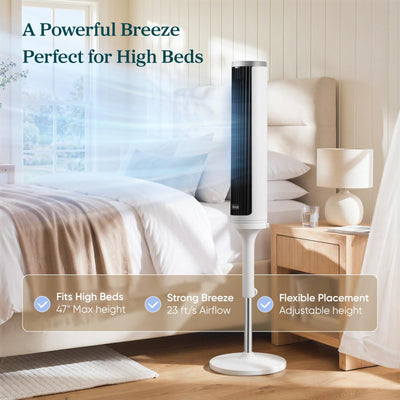 Levoit close-up of height adjustment mechanism for reaching high beds