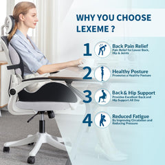 Lexeme perfil lateral que destaca la curva ergonómica y soporte lumbar