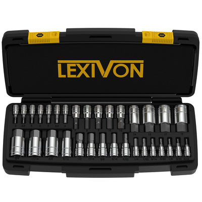 LEXIVON front packaging showing full 32-piece set and case, clear organization benefit