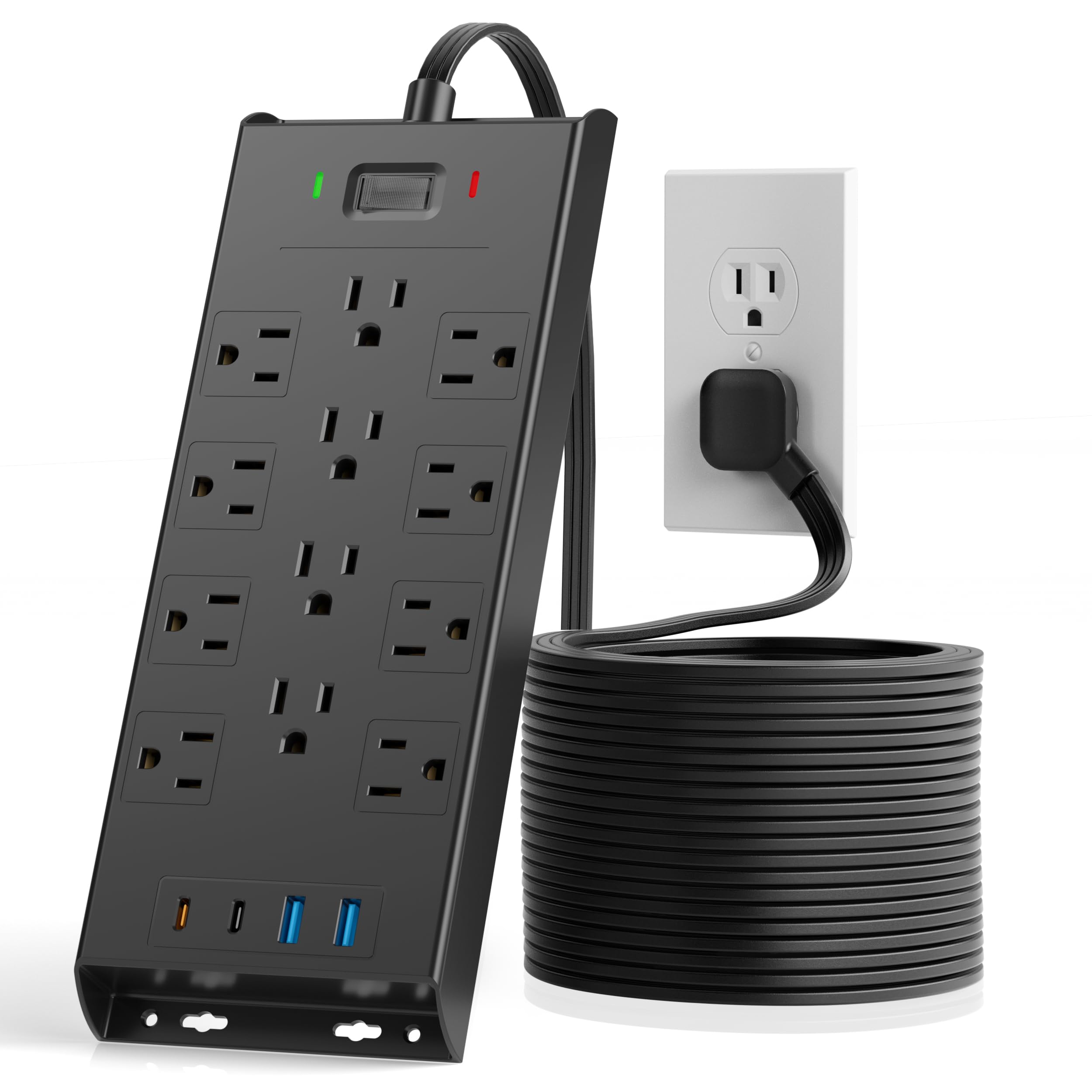 LeZone regleta frontal con 12 tomas y puertos USB para organización eficiente
