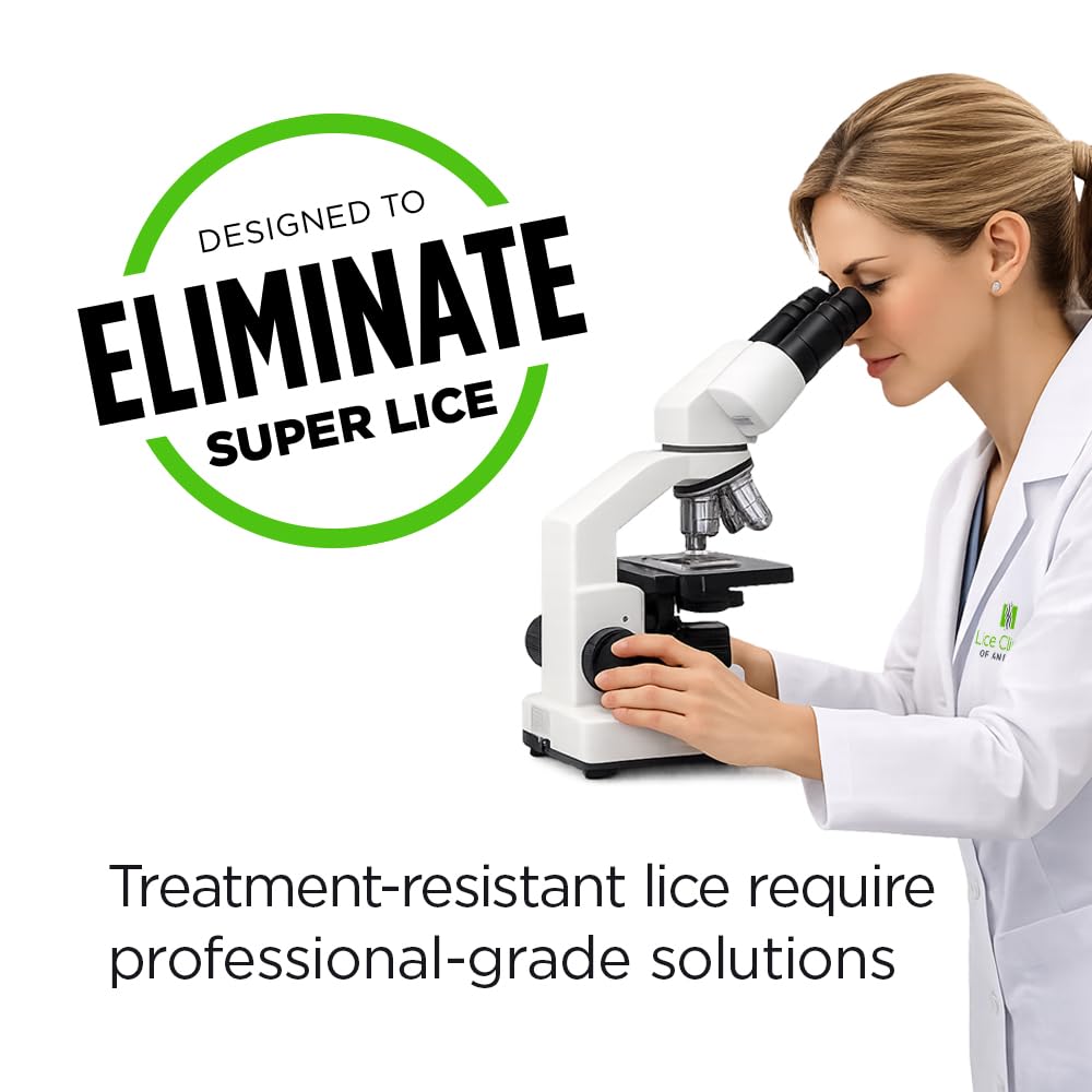 Lice Clinics of America envase 5.25oz junto a una regla para comparar tamaño práctico