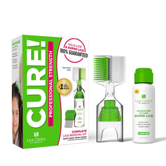 Lice Clinics of America vista frontal del kit con componentes y beneficio de kit completo