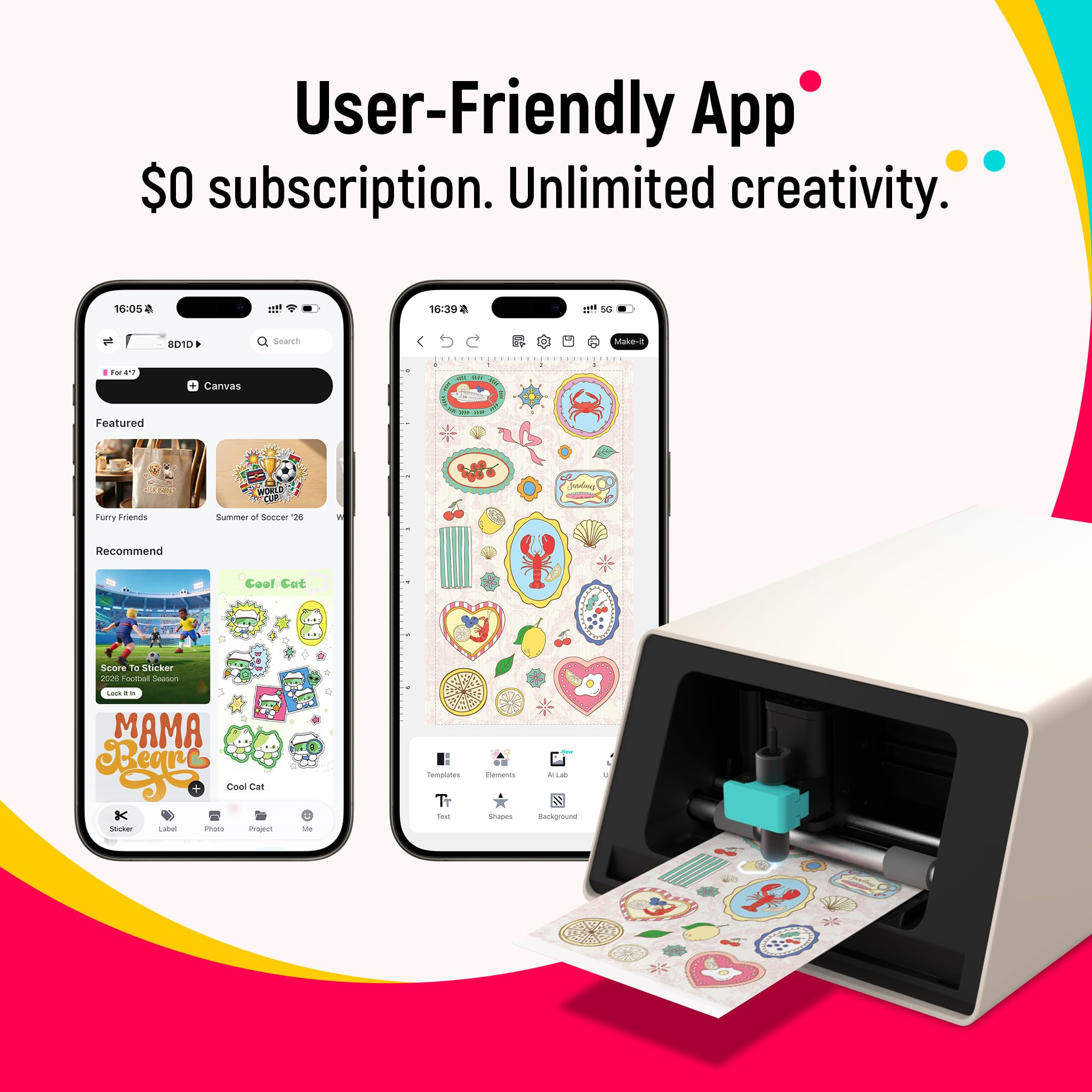 Interfaz de la app Liene en smartphone controlando impresión y opciones creativas