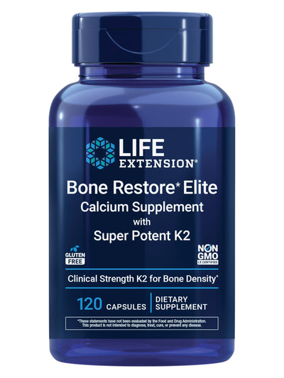 Life Extension bottle front view showing Bone Restore Elite label and benefits