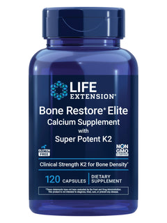Life Extension bottle front view showing Bone Restore Elite label and benefits