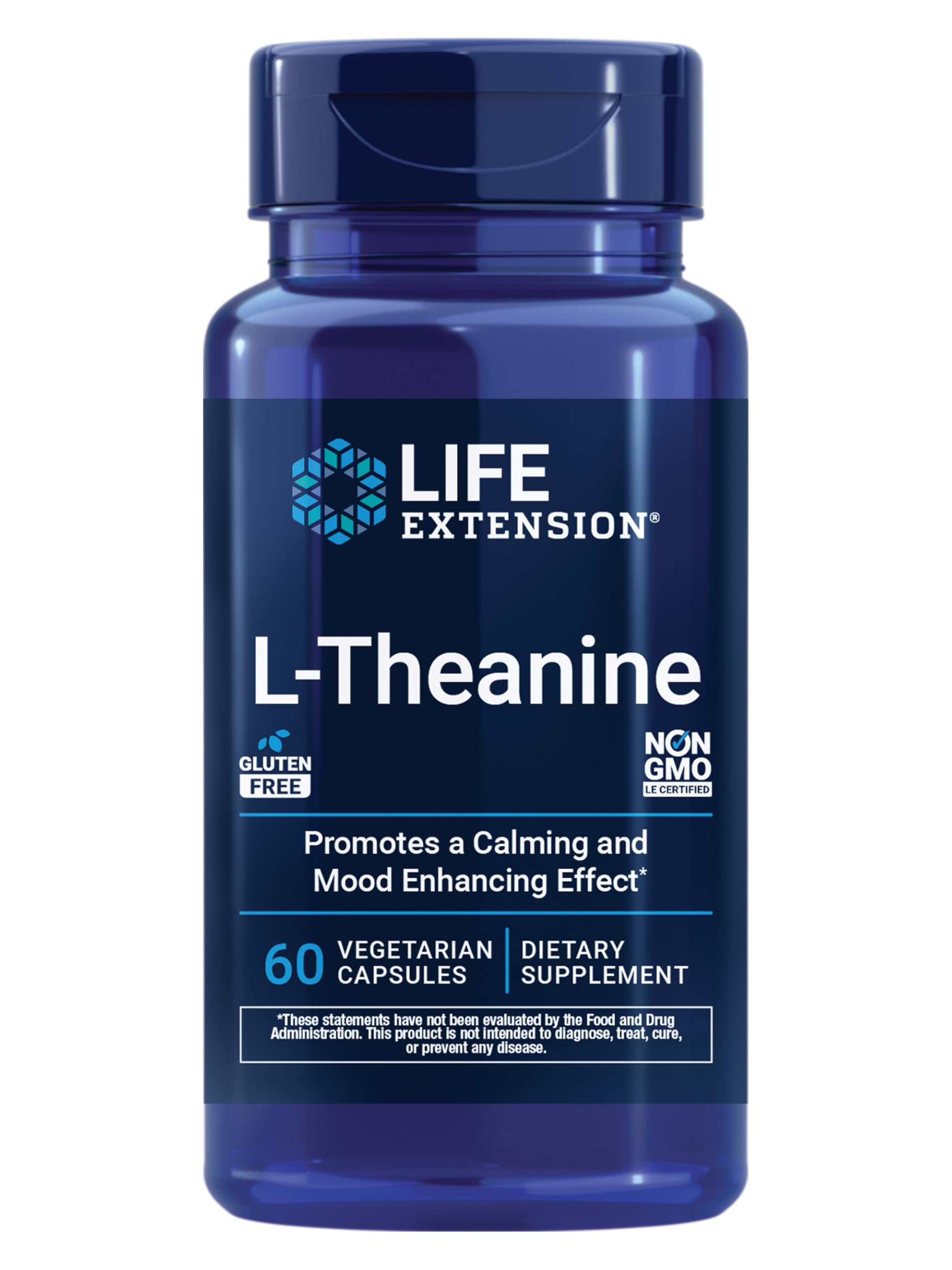 Life Extension frasco delantero mostrando etiqueta y beneficio tranquilidad