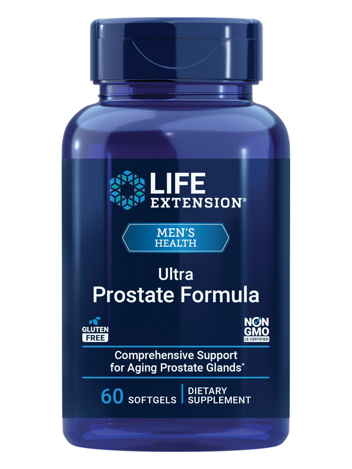 Life Extension frasco frontal Ultra Prostate mostrando etiqueta y cantidad