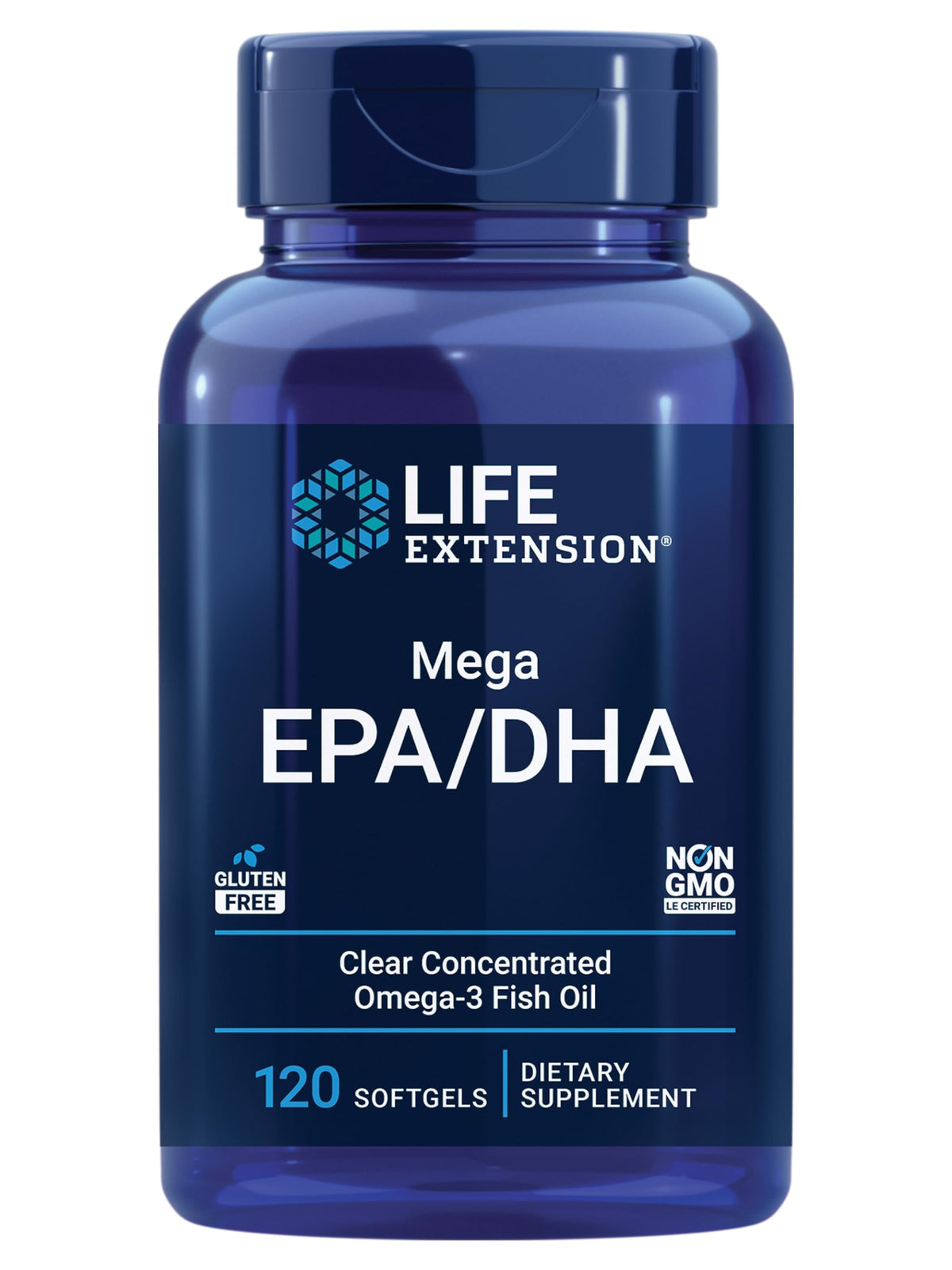 Life Extension frente del producto mostrando la botella y beneficio de omega‑3