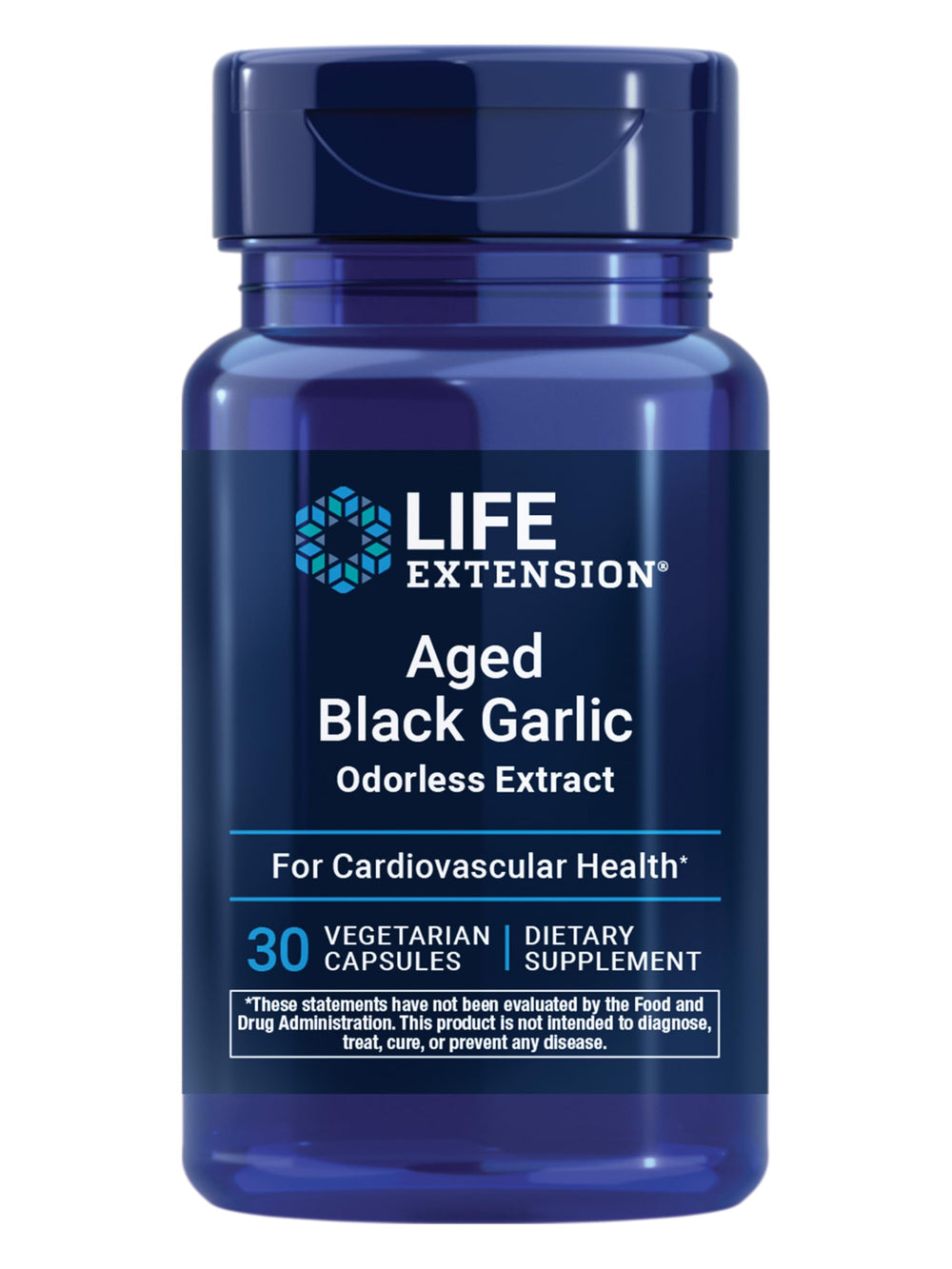 Life Extension envase frontal de ajo negro envejecido para apoyo cardíaco