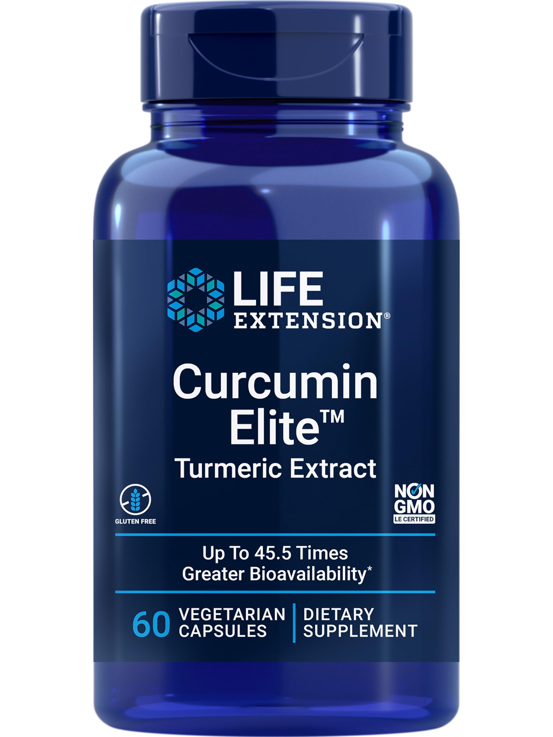 Life Extension envase frontal mostrando Curcumin Elite y beneficios