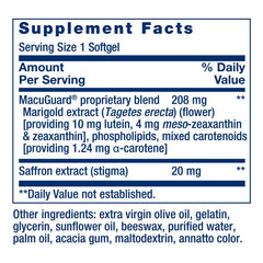 Life Extension softgel MacuGuard primer plano de cápsula suave y brillo