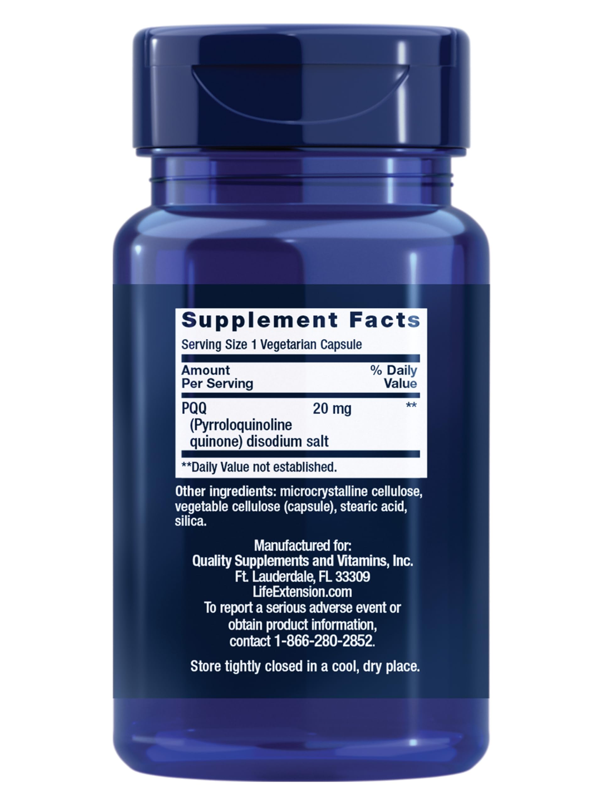 Life Extension cápsula en mano destacando 20 mg y formato vegetariano