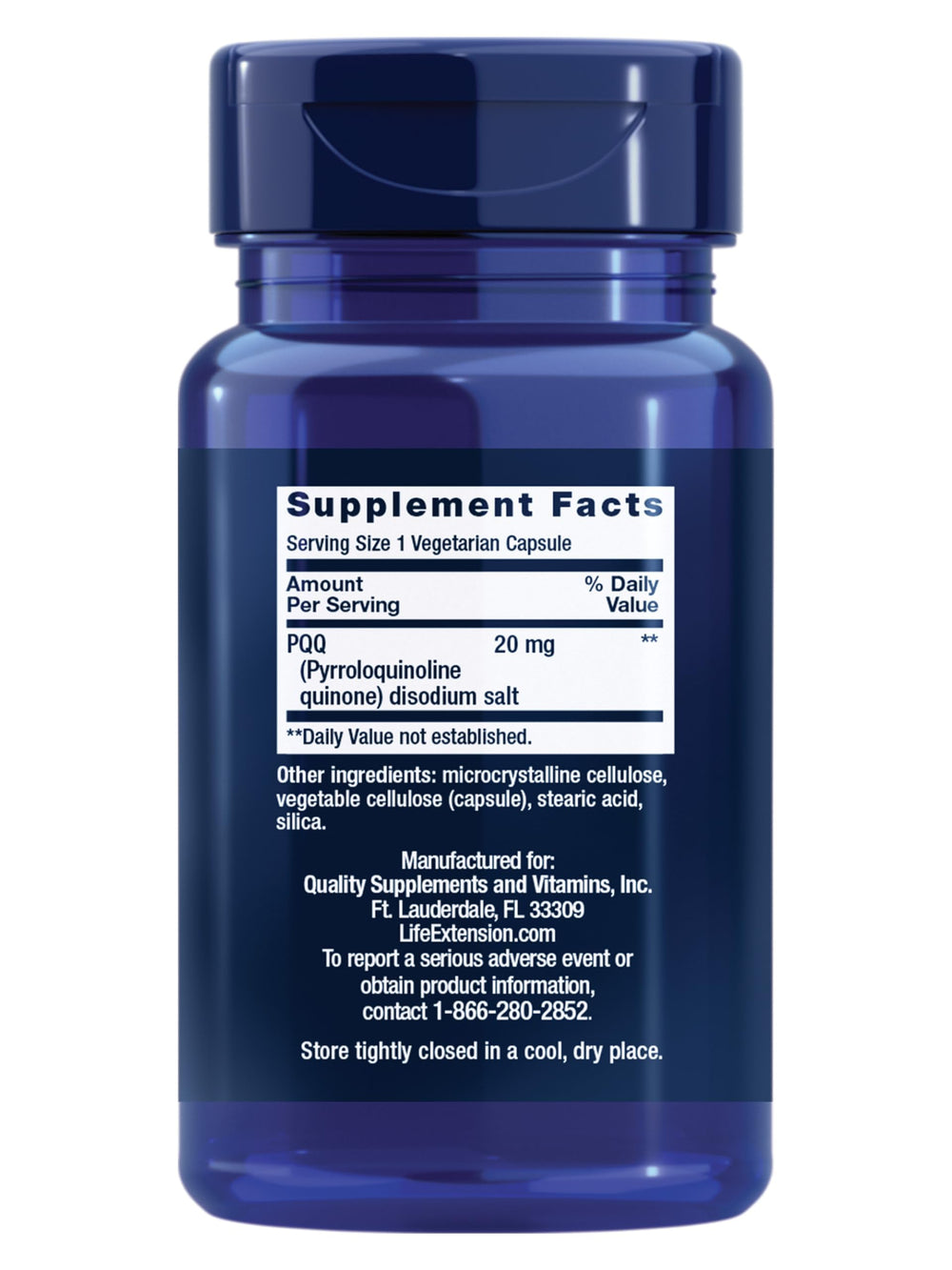 Life Extension cápsula en mano destacando 20 mg y formato vegetariano