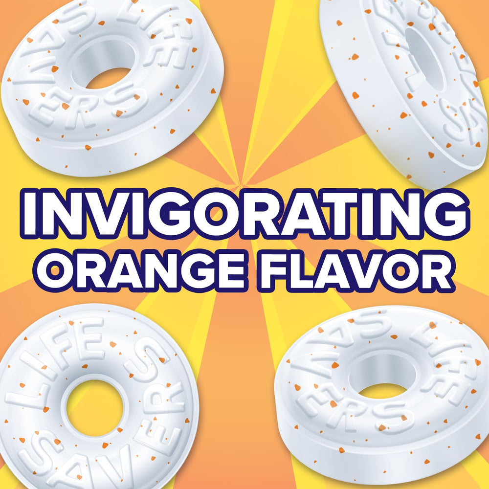 Life Savers orange mint rings displayed to show texture and flavor